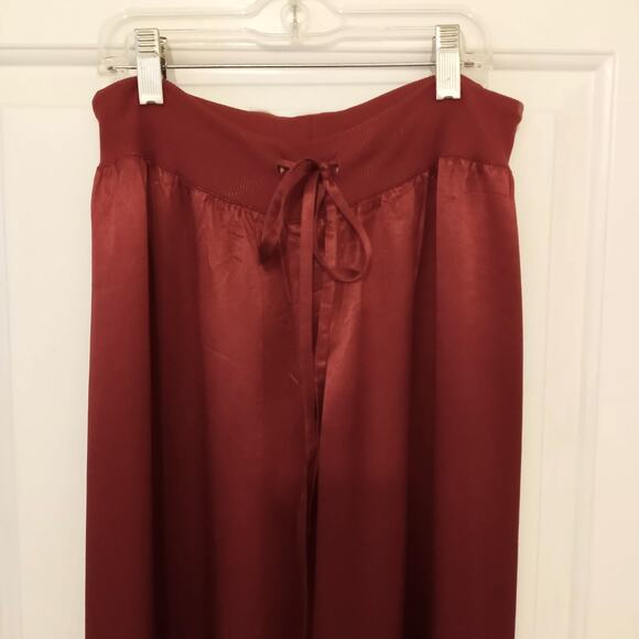 PJ Harlow Red Satin Lounge Pants Jolie SZ XS Ribbed Drawstring Straight Leg - Picture 4 of 9